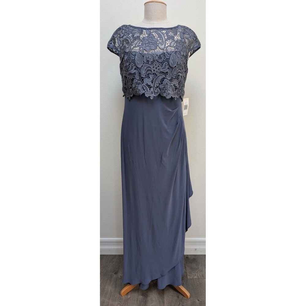 Patra Women’s Formal Gown Size 10 Steel Gray Lace Overlay Lace Maxi Dress